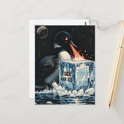 Angry lazer eyes MN Loon melting ice Postcard ポストカード (正面/裏面インサイチュ)