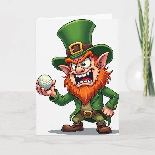 Angry Leprechaun Golf Joke Card カード (正面)