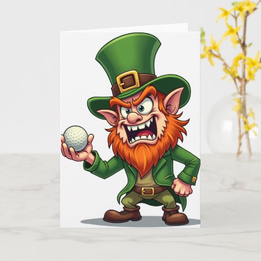 Angry Leprechaun Golf Joke Card カード (黄色い花)