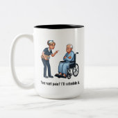 Angry Nurse Dealing With Stubborn Elderly Patient  ツートーンマグカップ (左)
