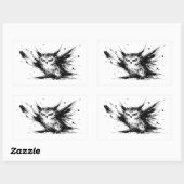 Angry Owl Explosive Ink Brushstroke Bird Design on 長方形シール (シート)