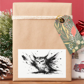 Angry Owl Explosive Ink Brushstroke Bird Design on 長方形シール