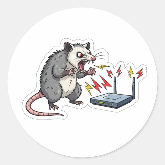 Angry Possum WiFi Rage Cartoon - Funny Tech ラウンドシール (正面)