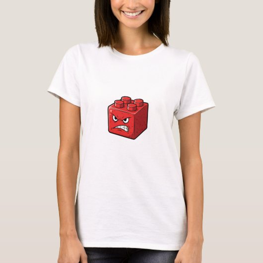 Angry Red Building Brick Character Illustration Tシャツ (正面)