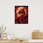 Angry Red Dragon Wall Art Poster – Fierce Fantasy  ポスター (キッチン)