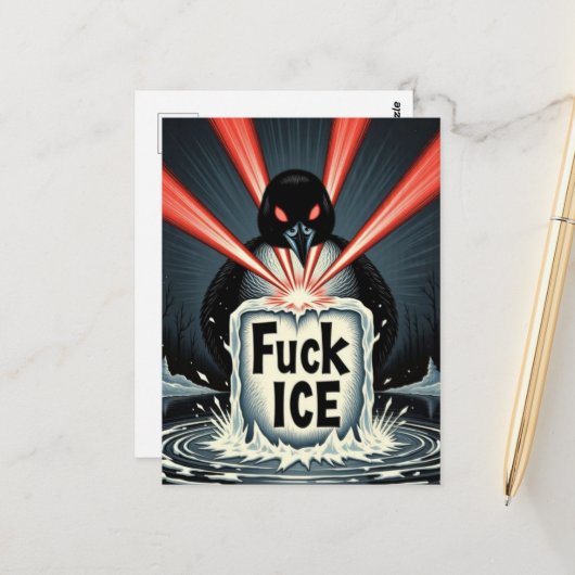 Angry red laser eyes MN Loon melting ice Postcard ポストカード (正面/裏面インサイチュ)
