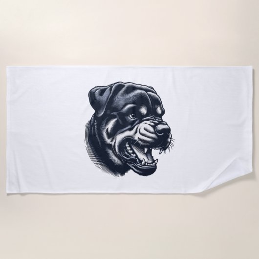 Angry Rottweiler Dog – Bold Guard Dog Artwork ビーチタオル (正面)