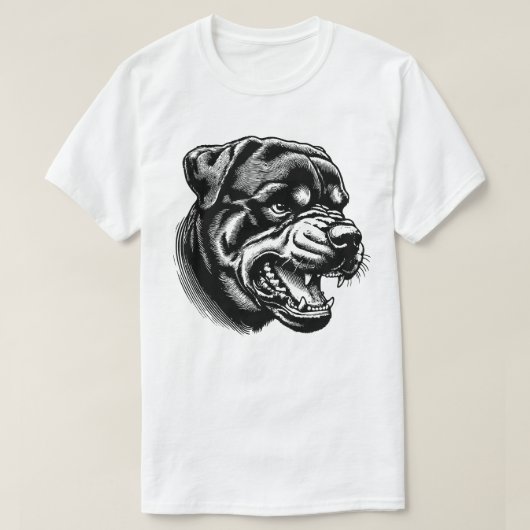 angry Rottweiler dog face- line art Tシャツ (デザイン正面)