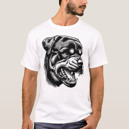 angry Rottweiler dog face- line art Tシャツ