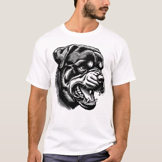 angry Rottweiler dog face- line art Tシャツ (正面)