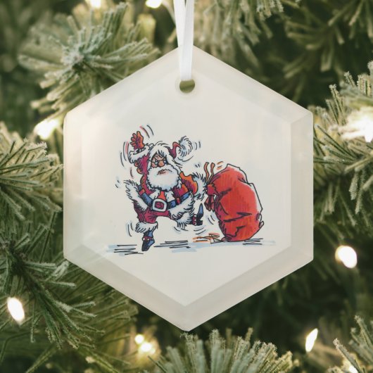 Angry Santa hexagon glass ornament ガラスオーナメント (インサイチュ)