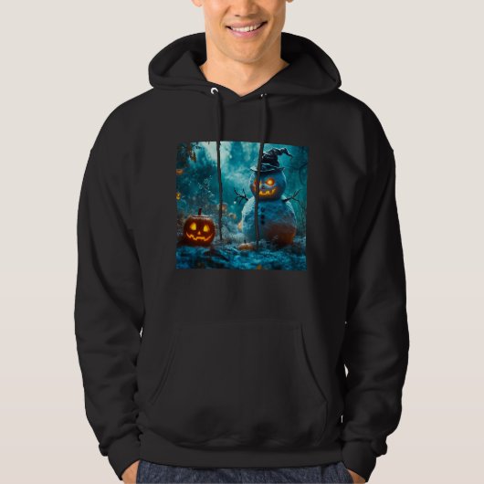 Angry Snowman Halloween Hoodie with Pumpkins パーカ (正面)