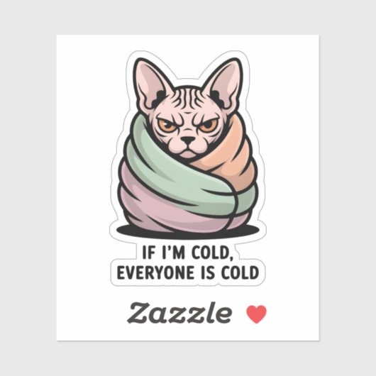 Angry Sphynx Cat Cold Humor Cartoon Art シール (シート)