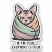 Angry Sphynx Cat Cold Humor Cartoon Art シール (正面)