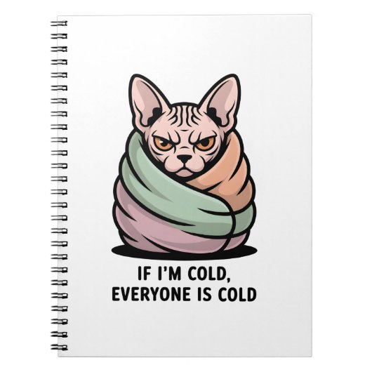 Angry Sphynx Cat Cold Humor Cartoon Art ノートブック (正面)