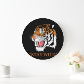Angry Tiger "Stay Wild" Artistic Wall Clock ラージ壁時計 (ホーム)
