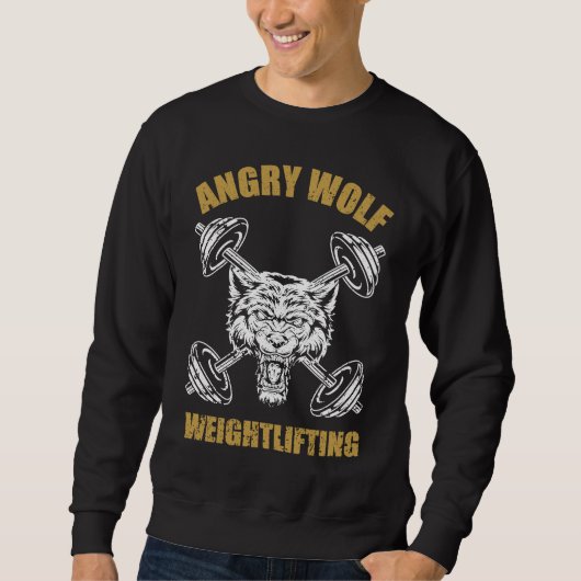 Angry Wolf Weightlifting Vintage Old School Grungy スウェットシャツ (正面)