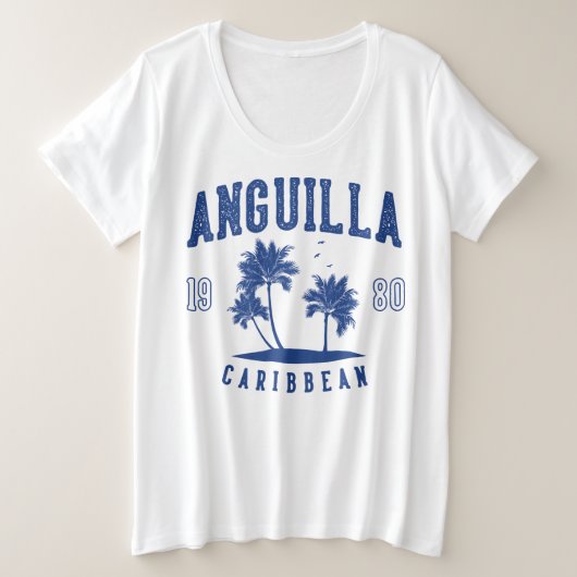 Anguilla Caribbean Palm Tree 1980 プラスサイズTシャツ (デザイン正面)
