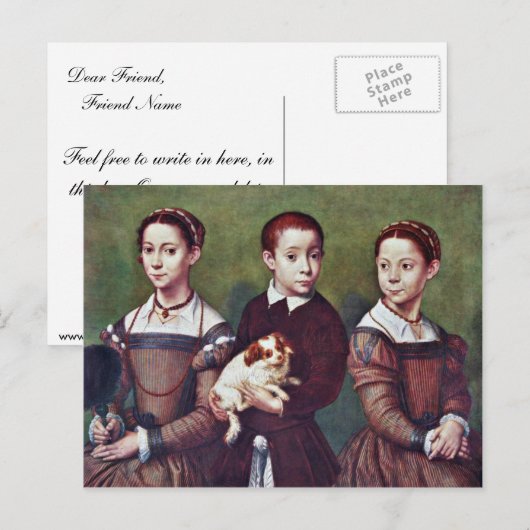 Anguissola Sofonisbaの犬と3人の子供 ポストカード (正面/裏面)