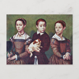 Anguissola Sofonisbaの犬と3人の子供 ポストカード