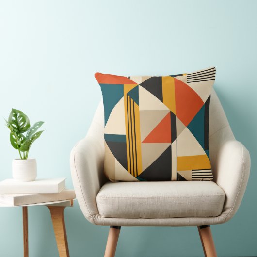 Angular Teal Orange Geometric Modernist Abstract クッション (椅子)