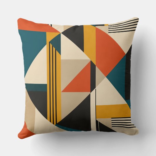 Angular Teal Orange Geometric Modernist Abstract クッション (裏面)