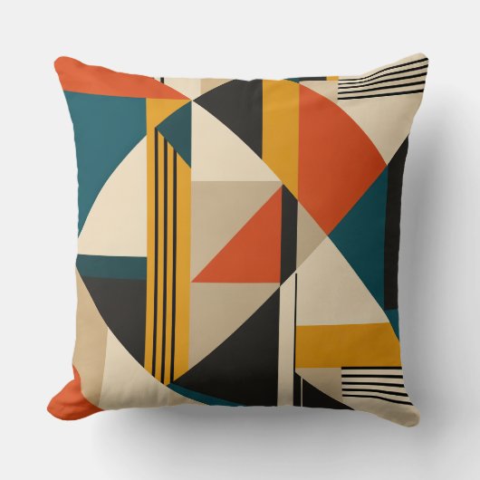 Angular Teal Orange Geometric Modernist Abstract クッション (正面)