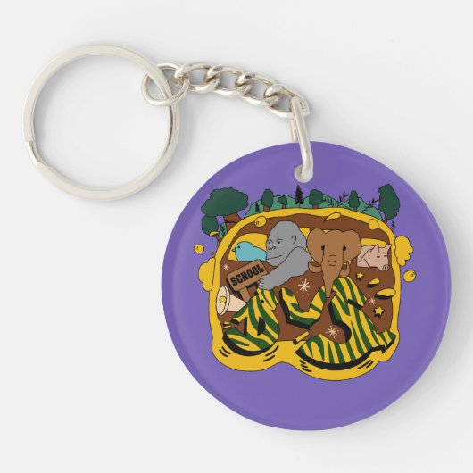 Aniaml go to school by bus graffiiti キーホルダー (正面)