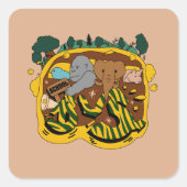 Aniaml go to school by bus graffiiti スクエアシール (正面)