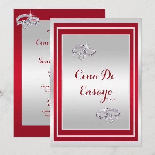 Anillos De Boda, De Plata Y Rojo Cena De Ensayo 招待状 (正面/裏面)