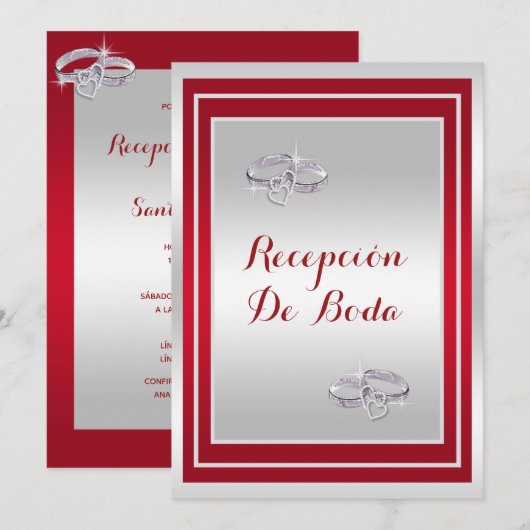 Anillos De Boda, De Plata Y Rojo Recepción De Boda 招待状 (正面/裏面)