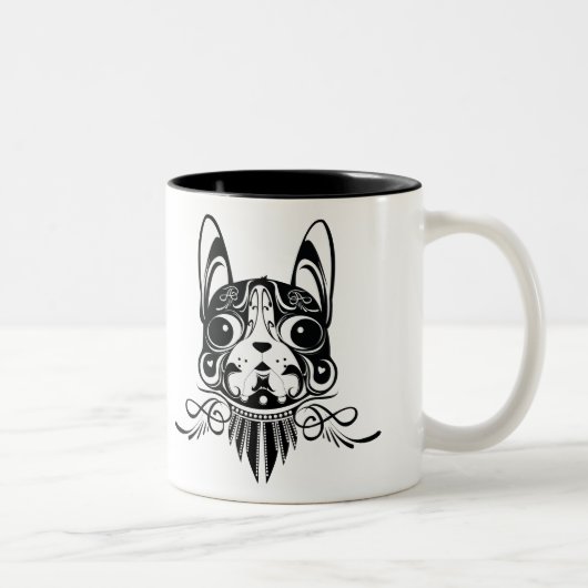 animabasdの小犬犬のボストンテリアのマグ ツートーンマグカップ (右)