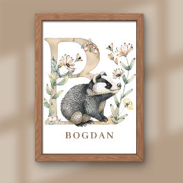 Animal Alphabet Letter B Kids Name Nursery Poster フォトプリント