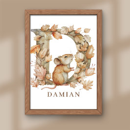 Animal Alphabet Letter D Kids Name Mouse Poster フォトプリント