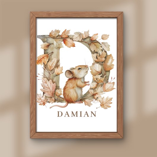Animal Alphabet Letter D Kids Name Mouse Poster フォトプリント