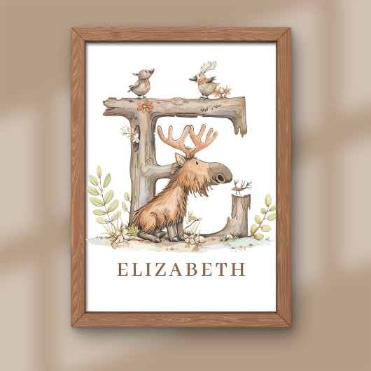 Animal Alphabet Letter E Kids Name Nursery Poster フォトプリント