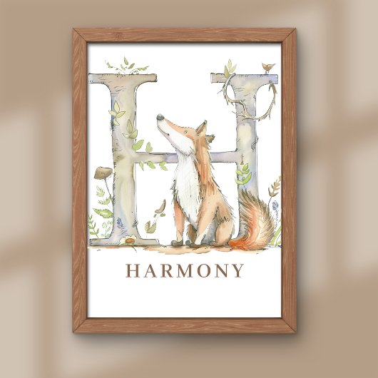 Animal Alphabet Letter H Kids Name Fox Poster フォトプリント