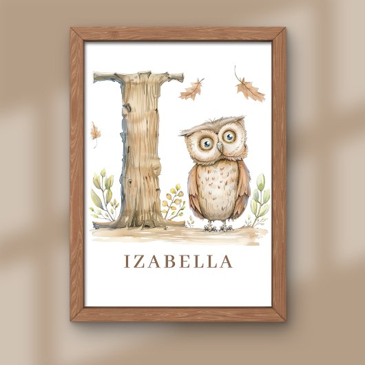 Animal Alphabet Letter I Kids Name Owl Poster フォトプリント