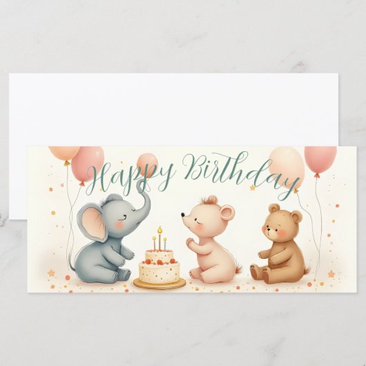 Animal Birthday Joy with Balloons (正面/裏面)