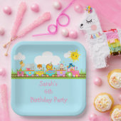 Animal Circus Train Kids Birthday in Pink ペーパープレート (パーティー)