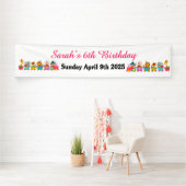 Animal Circus Train Kids Birthday in Pink 横断幕 (インサイチュ)