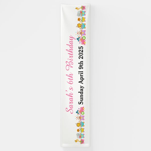 Animal Circus Train Kids Birthday in Pink 横断幕 (縦)