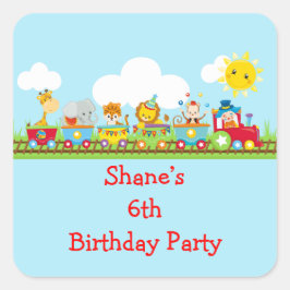 Animal Circus Train Kids Birthday in Red スクエアシール