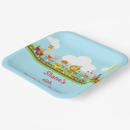 Animal Circus Train Kids Birthday in Red ペーパープレート