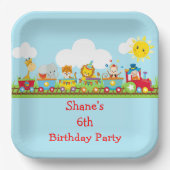 Animal Circus Train Kids Birthday in Red ペーパープレート (正面)