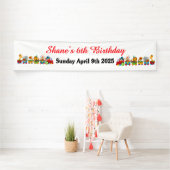 Animal Circus Train Kids Birthday in Red 横断幕 (インサイチュ)