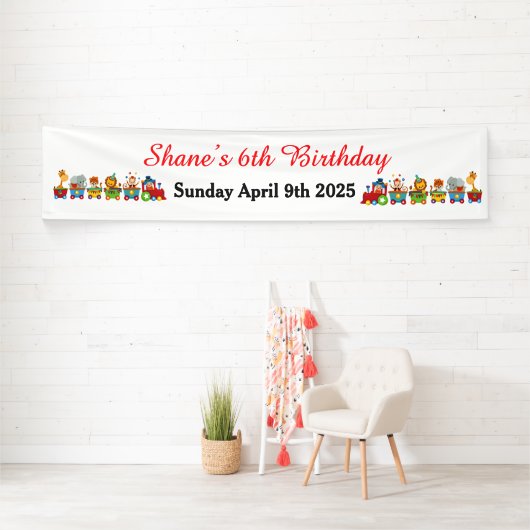 Animal Circus Train Kids Birthday in Red 横断幕 (インサイチュ)