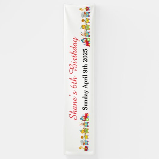 Animal Circus Train Kids Birthday in Red 横断幕 (縦)