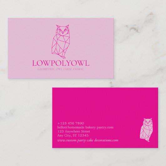 Animal Design for Professionals Pink Lowpoly Owl 名刺 (正面/裏面)