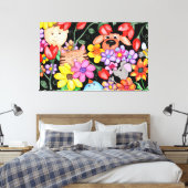 Animal Friends Among the Flowers キャンバスプリント (インサイチュ (寝室))